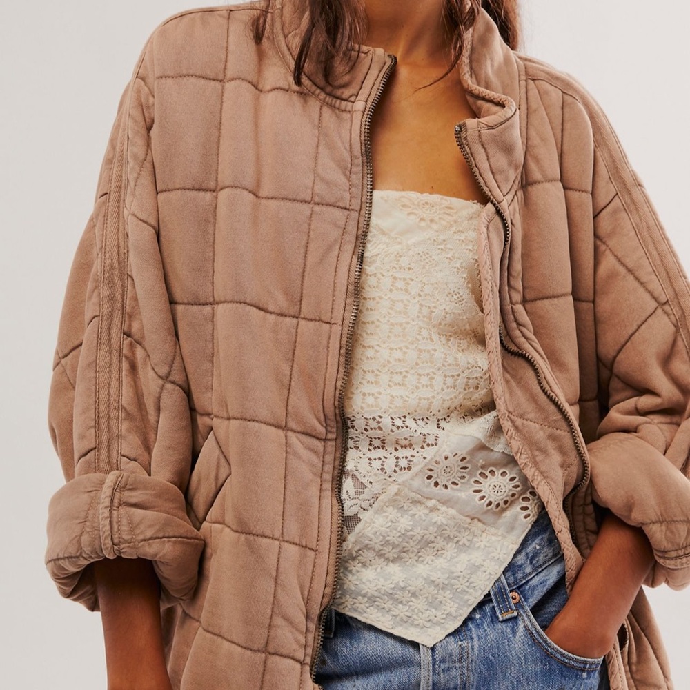 Free People Dolman Quilted Knit Jacket in Champagne Diamonds